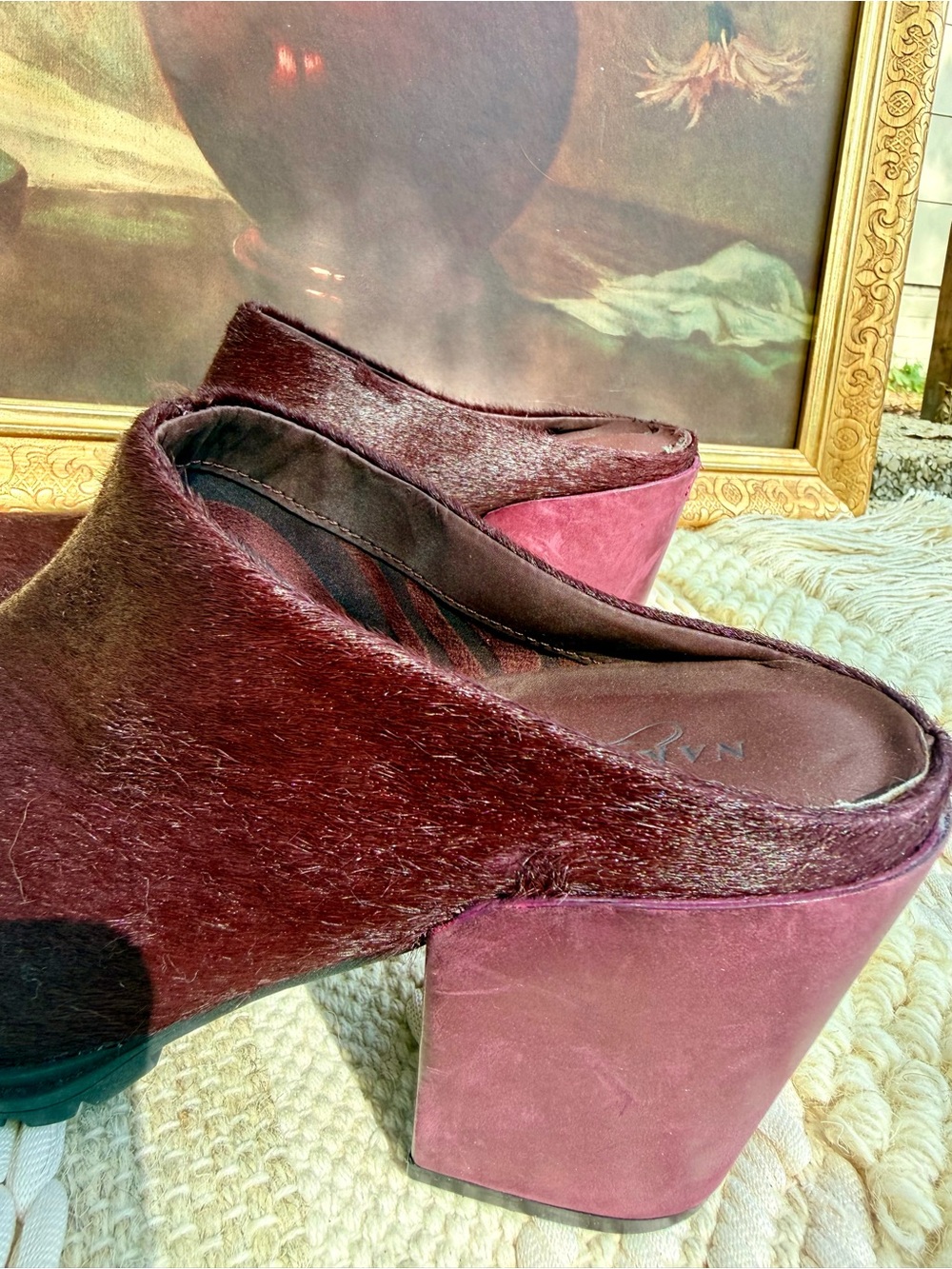Women's Burgundy Mule Heels - Stylish Slip-On Block Heel - Picture 3 of 6
